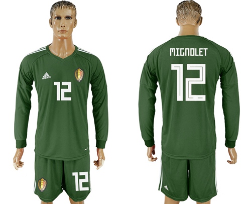 Belgium #12 Mignolet Army Green Long Sleeves Goalkeeper Soccer Country Jersey